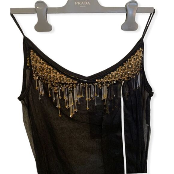 PRADA Crystal&Bead Embellished Sheer Black Dress - Picture 8 of 15